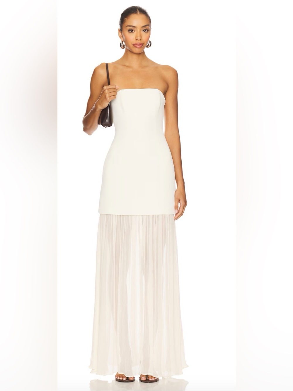 L’Academie Amiens Gown - Strapless Ivory Maxi Dress with Sheer Pleated Skirt